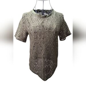 Banana Republic Top Womens XS Green Crochet Mesh Lace Knit Short Sleeve